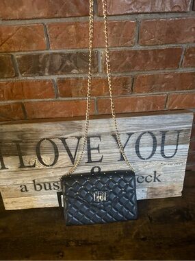 Badgley Mischka Black Quilted Crossbody with Gold Chain